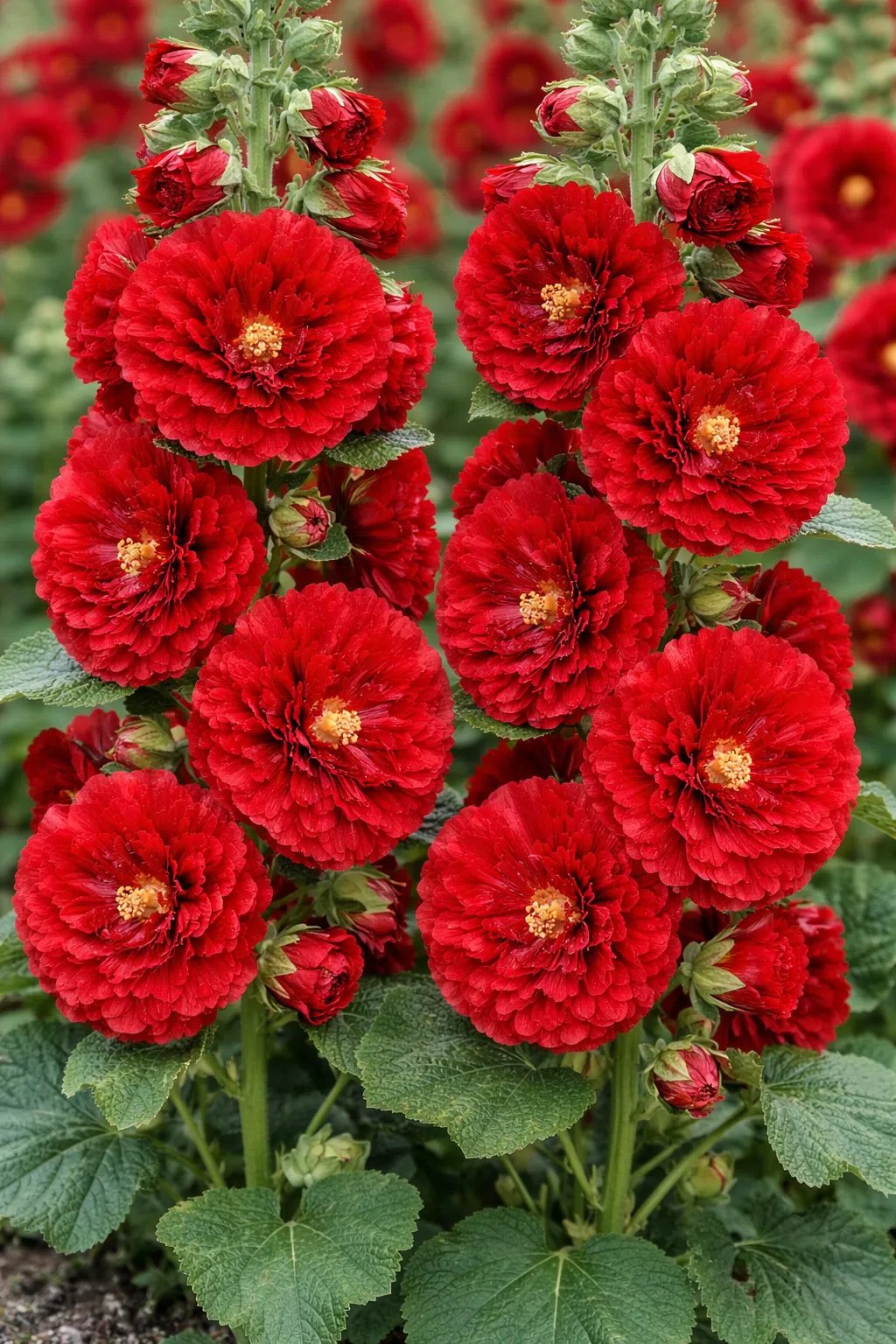 ALCEA ROS. 'CHATER'S DOUBLE SCARLET' / Rose-trémière - Photo 1
